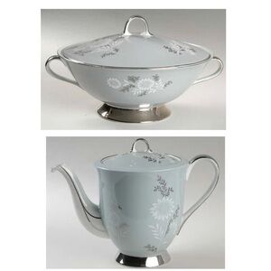 Seyei Starlight Elegant Gray Floral Porcelain Tea Pot & Sugar Bowl China Vintage